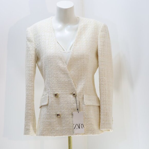 DOUBLE BREASTED TEXTURED WEAVE JACKET SIZE S NWT - Picture 2 of 4